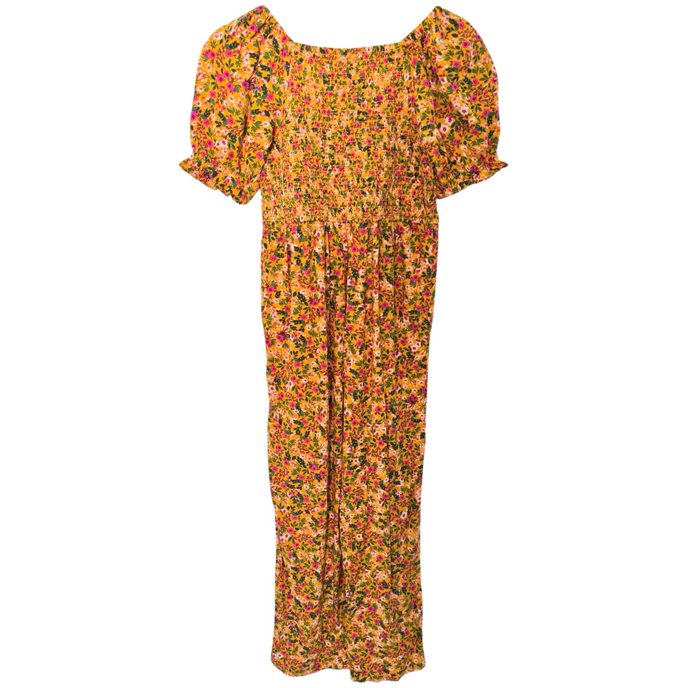 CREWCUTS J. Crew Girls' Sz 10 Floral Smocked Puff Sleeve Wide Leg Jumpsuit - Picture 3 of 10